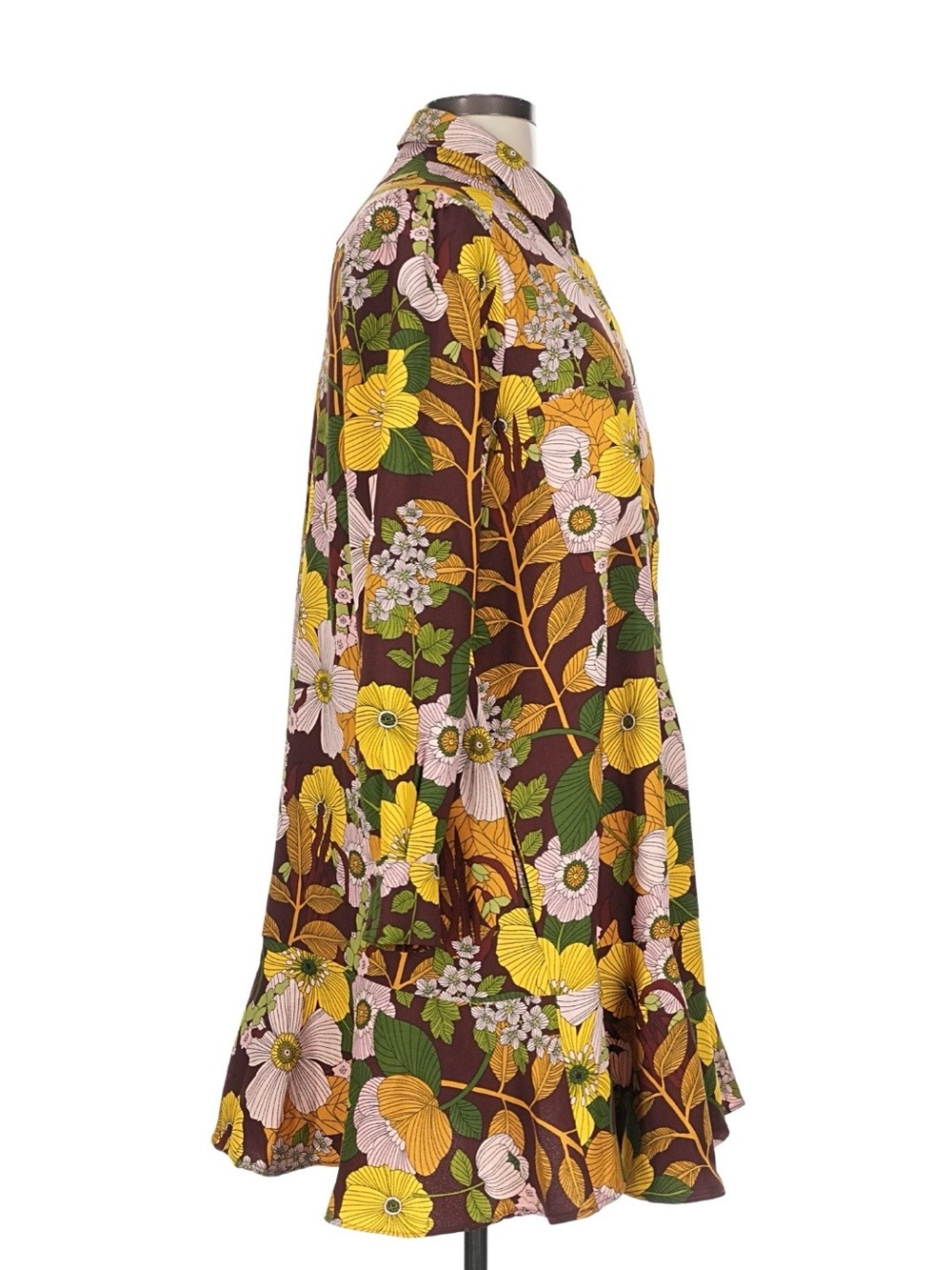 Tuckernuck Floral Long-Sleeve A-Line Dress in Brown, Yellow, Green, Pink - Picture 2 of 3